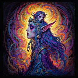 side profile centered painted portrait, female troll shaman, crazy, d & d, gloomhaven, matte painting concept art, art nouveau, beautifully backlit, swirly vibrant color lines, fantastically gaudy, aesthetic octane render, 8 k hd resolution, by ilya kuvshinov and cushart krentz and gilleard james