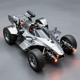 car with guns, extra wheels, boosters, metal armor plates