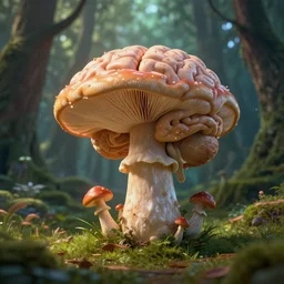 brain growing like a mushroom in a fantasy forest, 8 k, unreal engine, trending on artstation