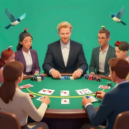 a gang of birds playing Blackjack