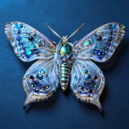 high quality macro photo silky iridescent furry moth! jewelled gorgeous! highly detailed david ligare elson peter cinematic blue neon lighting high quality low angle hd 8k sharp shallow depth of field