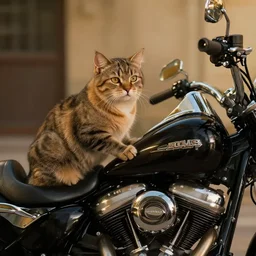 cat on a Harley Davidson, cinematic masterpiece, beautiful lighting