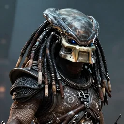 A frontal head portrait of The Predator with dreadlocks,  by dreadjim, Greg Rutkowski, james gurney, epic scifi character art, Exquisite detail, post-processing, low angle view, masterpiece, cinematic