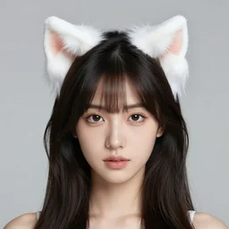 full body aesthetic photograph of a beautiful young japanese woman wearing furry white cat ears, by Nick Knight, headshot, realistic, photorealistic, HD, 4k resolution