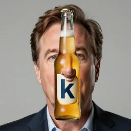 stephen colbert face inside!!!! a clear beer bottle!!!!!, 8 k, ultra realistic details