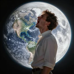 the man on the moon screaming at planet earth