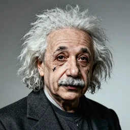 portrait of albert einstein as a rapper with face tattoos