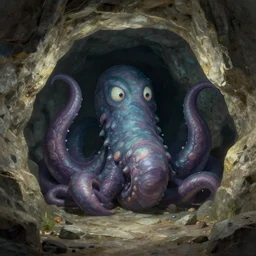 a tentacle monster inside a stone cave, cavern, digital art, trending on artstation