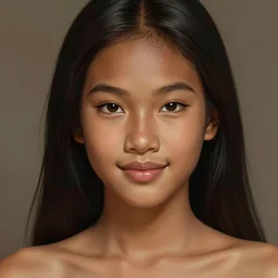 A bust of a beautiful black skinned Thai girl with smiling lips and smooth eyebrows and straight hair, HD, illustration, epic, fantasy, intricate, elegant, amazing detail, digital painting, artstation, concept art, smooth, sharp focus, illustration, art by Turine Tran