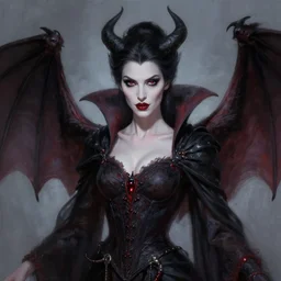 close up painting a beautiful vampire queen in gothic robes with bat wings, elegant, highly detailed, artstation, blizzard concept art