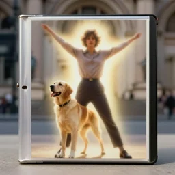realistic photo of a a blurred person emitting aura in a pose of a dog 1 9 6 0, life magazine photo, natural colors, metropolitan museum, kodak, 8 k, very detailed, high resolution, product photo,