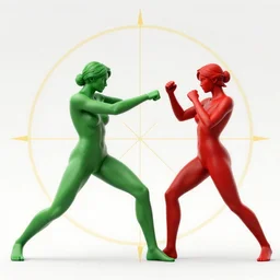 green lady fighting red 3, high intricate details, rule of thirds, golden ratio, cinematic light, anime style, art station, by greg rutkowski
