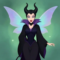fairy with wings, similar to maleficent, cartoon style