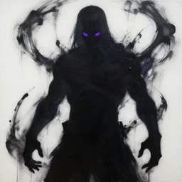 a shadow in human form with deep purple eyes, a man completely dark, dark shadow, no color, with black magic powers, ultra realistic, 8 k, organic painting, matte painting, bold shapes, hard edges, street art, trending on artstation, by huang guangjian, gil elvgren, ruan jia, randy vargas, greg rutkowski