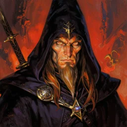 a vibrant illustration portrait of wizard conan with piercing eyes in dark fantasy setting, dying earth, darksun, art by frank frazetta, artgerm, michael whelan, chris riddell, greg rutkowski