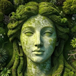 a closeup aerial view beautiful garden forming the face of a beautiful goddess, hyperrealism, 8 k, octane render, dramatic lighting