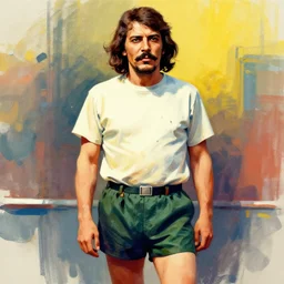 stalin in colorful picture wearing short pants and tshirt