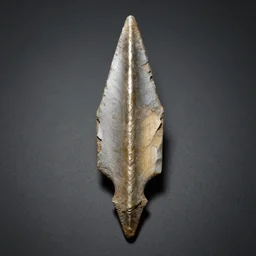 a flint knapped arrowhead, high detail, key light, f 1. 8