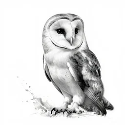 highly detailed beautiful black and white photography of a barn owl, splash white background, sharp focus, dynamic lighting, elegant harmony, beauty, accurate photo, masterpiece, by riccardo federici, by james jean, by craig mullins, by makoto shinkai, by greg tocchini, illustration, ink, pen,