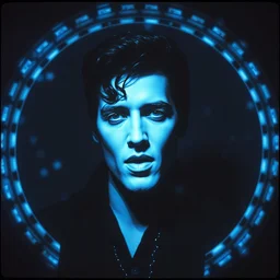 archive footage of elvis as a hologram in the style of a minority report premonition