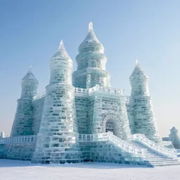 open angle photo of a castle made of ice,