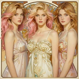 handsome young women with shoulder length blonde pink, half body shot, path traced, highly detailed, high quality, digital painting, alena aenami, lilia alvarado, shinji aramaki, karol bak, alphonse mucha, tom bagshaw