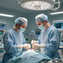 over-the-shoulder shot, hyperdetailed masterpiece concept art of two orcs surgeons doing an operation at an ICU room of an advanced hospital, 4k Detailed Matte Illustration trending on ArtStation