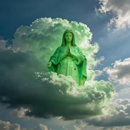 wide angle sky with green virgin mary cloud