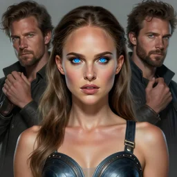muscled Natalie Portman with bright blue glowing eyes as a ruggedly handsome hero, intricate, elegant, highly detailed, centered, digital painting, artstation, concept art, smooth, sharp focus, illustration, art by artgerm and donato giancola and Joseph Christian Leyendecker, Ross Tran, WLOP