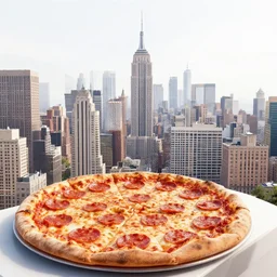 the city of manhattan with pepperoni pizzas as its buildings, octane render