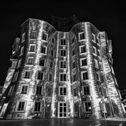 the rules of proportion, scale, and perspective are disregarded the rules of proportion, scale, and perspective are disregarded work of art blacklight photography building by frank gehry