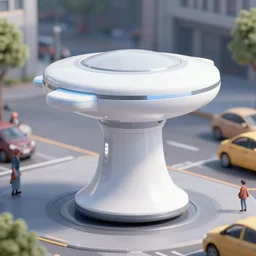 teleportation machine in a city, with people and cars around it, the machine itself is a large metal contraption with a bright light in the center, digital art, trending on deviantart