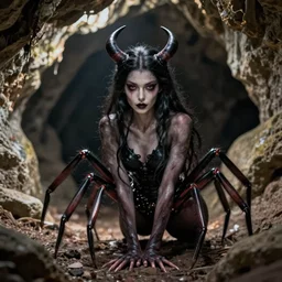 a succubus in a cave, greg rutkowski, 8 k, shallow depth of field, intricate detail, concept art,