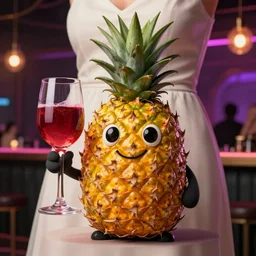 a cartoon pineapple holding a large glass of port, nightclub, elegant, real life skin, intricate, high detailed, artstation, concept art, smooth, sharp focus, art by artgerm and greg rutkowski