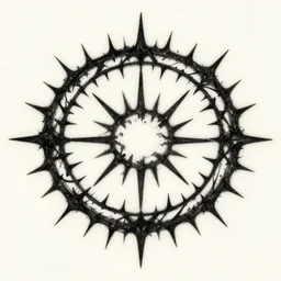 a circular vector tattoo design in a spiky tribal style, and in the style of h. r. giger.