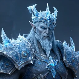 a matte painting of the lich king wearing a crown made of ice, frozen, world of warcraft, digital art, fantasy, realistic lighting, in the style of greg rutkowski