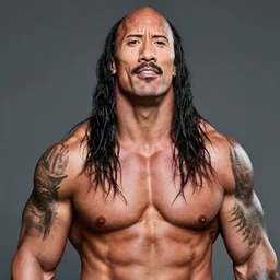 Dwayne Johnson with extremely long hair