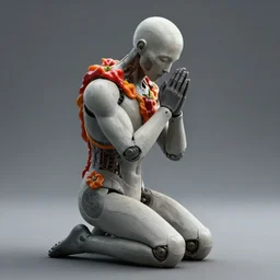 humanoid peppers kneeling in prayer
