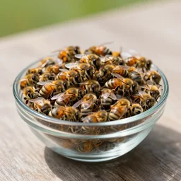 glass bowl full of bees on a table
