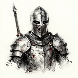 zombie knight portrait, ink sketch