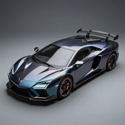 photo of a dark glass and plastic futuristic box - shaped hybrid car with sharp edges and aerodynamic fins and canards, iridescent octopus skin, venturi tunnels, neon lights, hard surfaces