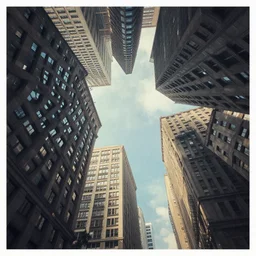 perspection art by wlop : upwards perspective : city buildings