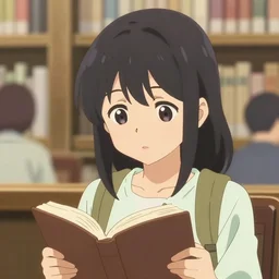 anime visual, portrait of a young female traveler in library interior reading, cute face by ilya kuvshinov, yoh yoshinari, dynamic pose, dynamic perspective, cel shaded, flat shading mucha, rounded eyes, moody, psycho pass, kyoani, paprika, dark blue tint