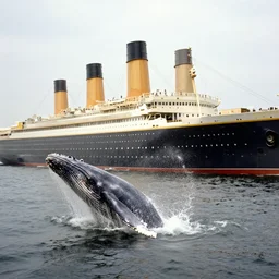 a photo from 1 9 1 2 of a whale breaching next to the titanic as it arrives in new york city