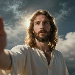 poor camrea quality, Jesus taking a selfie in heaven smoke everywhere