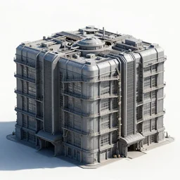 3 d sculpt of a thick square industrial multi story sprawling with walkways military scifi giant warehouse facade gun metal airport inspired by the matrix, star wars, ilm, beeple, star citizen halo, mass effect, starship troopers, elysium, the expanse, high tech industrial, artstation unreal