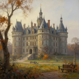 victorian castle morning, a beautiful painting of simon stalenhag, autumn, trending on artstation