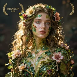 A woman made out of vines and flowers, digital art, detailed