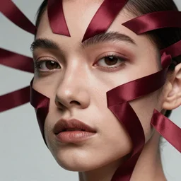 chaotic burgundy satin ribbons instead of skin build image of face, one point perspective, moebius, bao pham, donato giancola, larry elmore, wayne barlowe, boris vallejo, masterpiece, trending on artstation, featured on pixiv, cinematic composition, beautiful lighting, sharp, details, hyper - detailed, hdr, 4 k, 8 k
