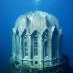 outside of an underwater cathedral, caustics, hand - forged details